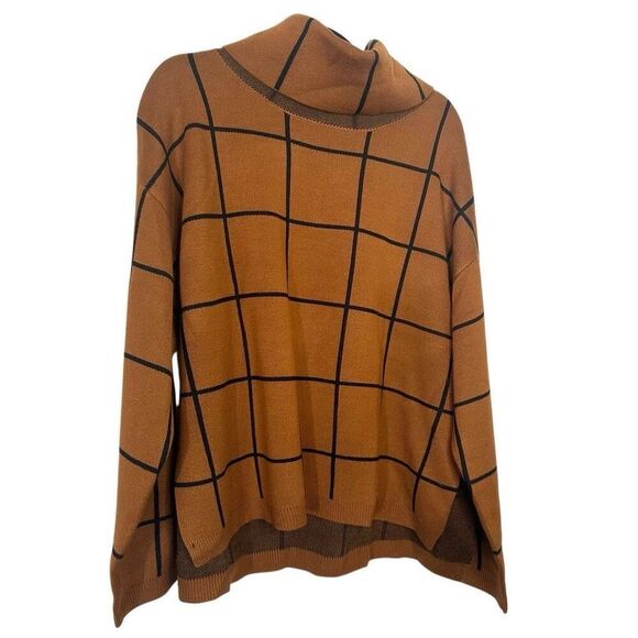 Cupshe Grid Knit Turtleneck Pullover Sweater Brown Black Medium - Picture 3 of 6
